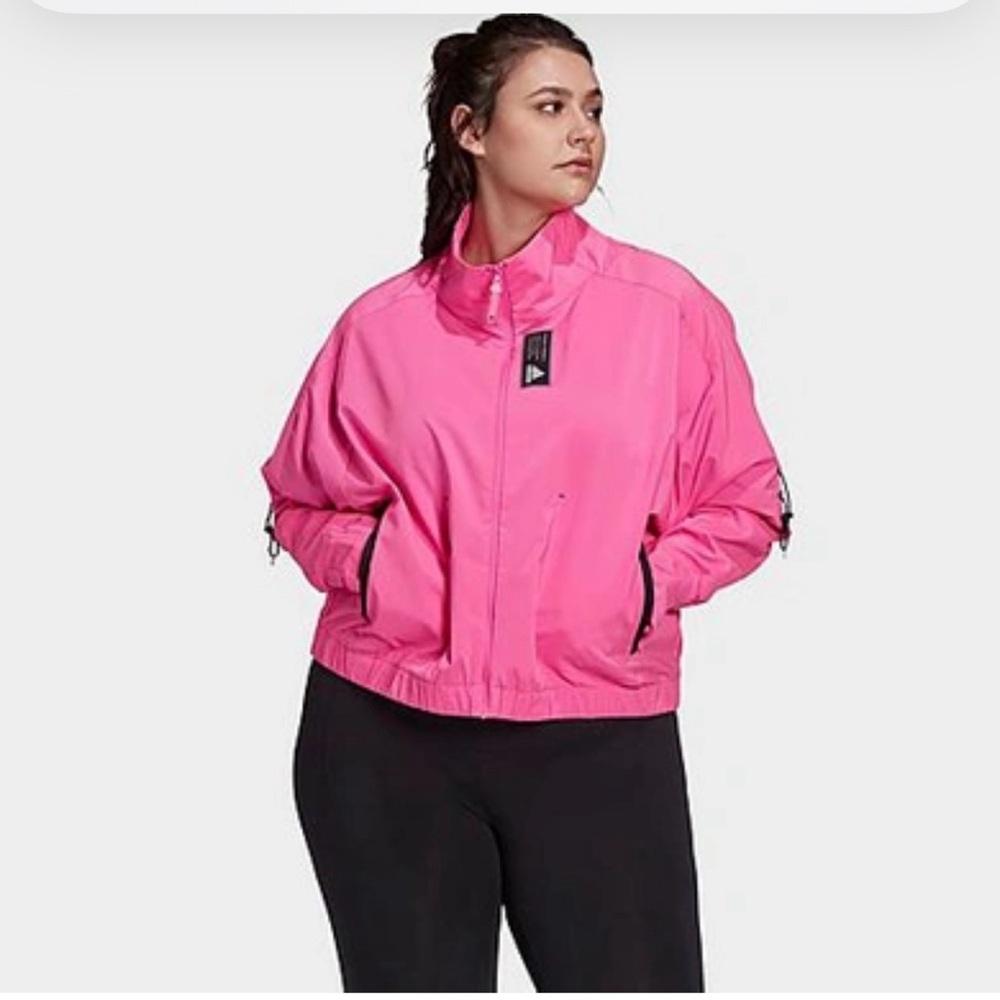 Adidas Pink Utility Jacket with Mock Neck and Lightweight Design